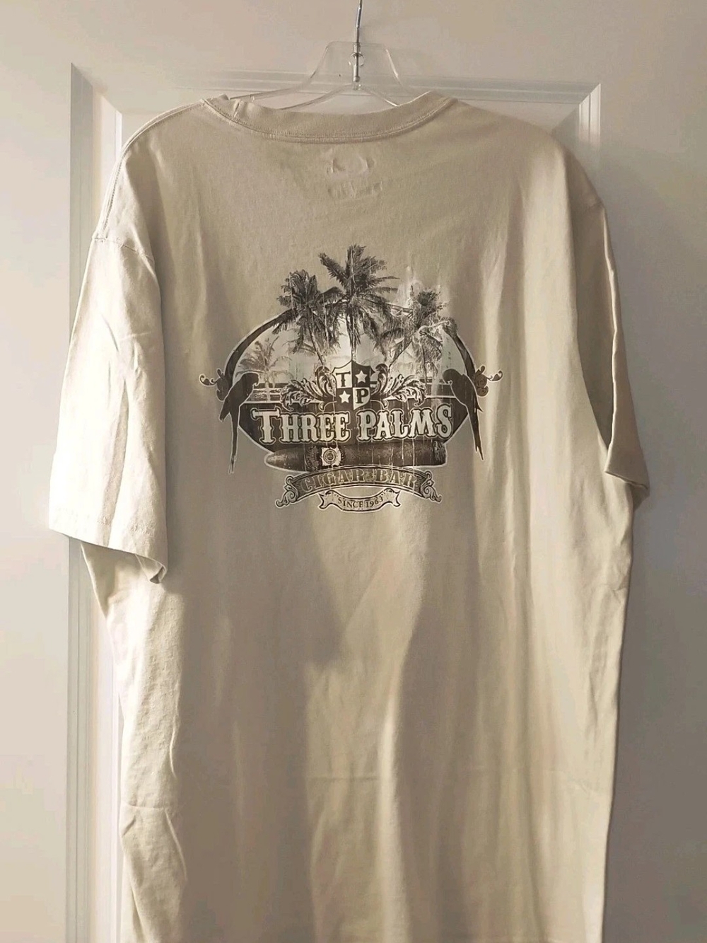 Caribbean T-Shirt Mens 2XT Tan Cigar Bar Three Palms Graphic Tee Big & Tall
